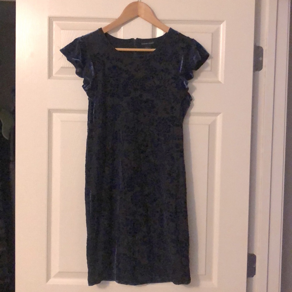 Like-New Adrienne Vittadini Blue Velvet Burnout Shift Dress